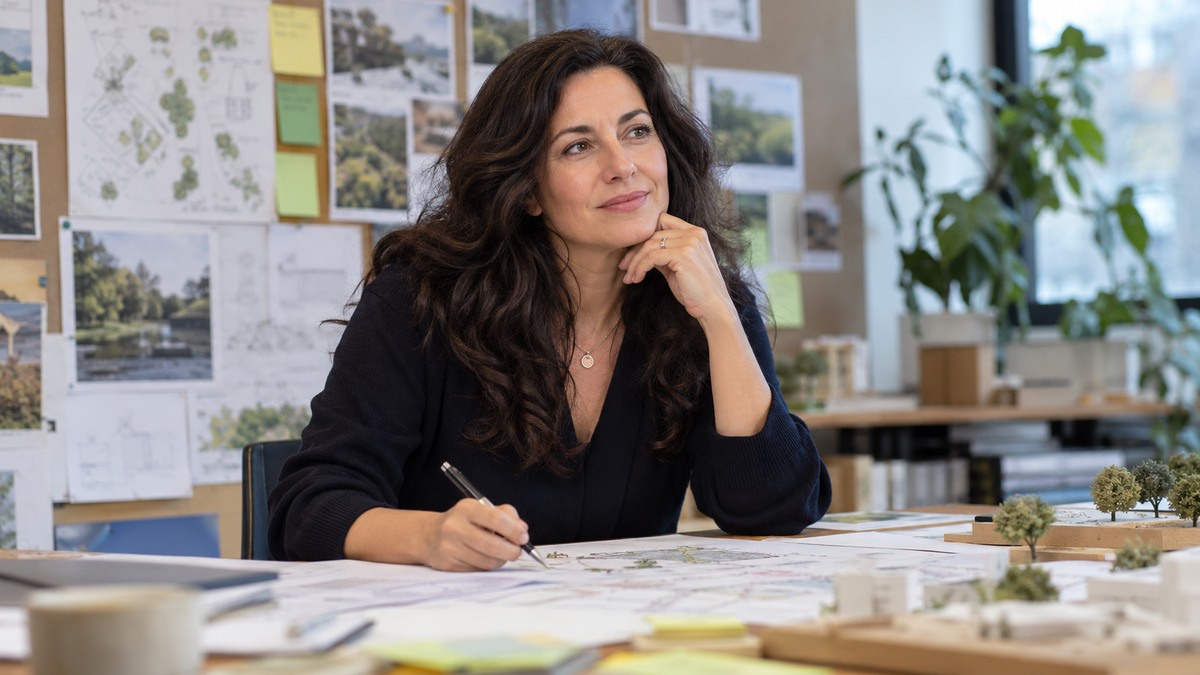 AI-generated editorial portrait of Beth Viner bringing imaginative prototypes and operational plans together in a design workshop