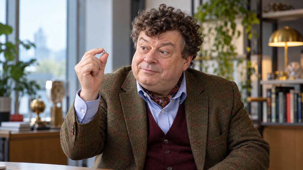 AI-generated editorial portrait of Rory Sutherland in a setting inspired by the business idea “The most potent things are actually very, very small.”