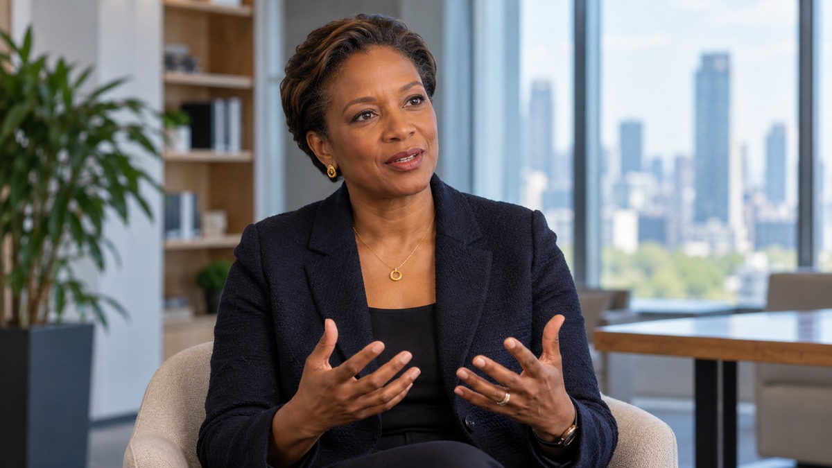 AI-generated editorial portrait of Dame Vivian Hunt in a setting inspired by the business idea “We need to make stakeholder capitalism a reality.”
