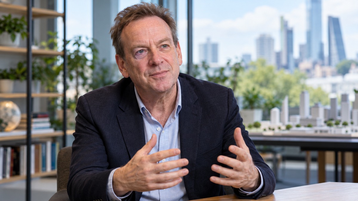 AI-generated editorial portrait of Geoff Mulgan in a setting inspired by the business idea “We need to invest in the economy of the future.”