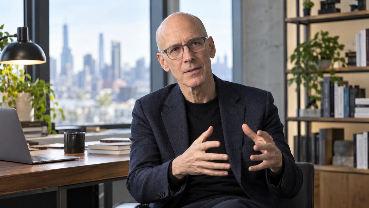 AI-generated editorial portrait of Jason Pontin in a setting inspired by the business idea “Technology cannot solve problems by itself.”