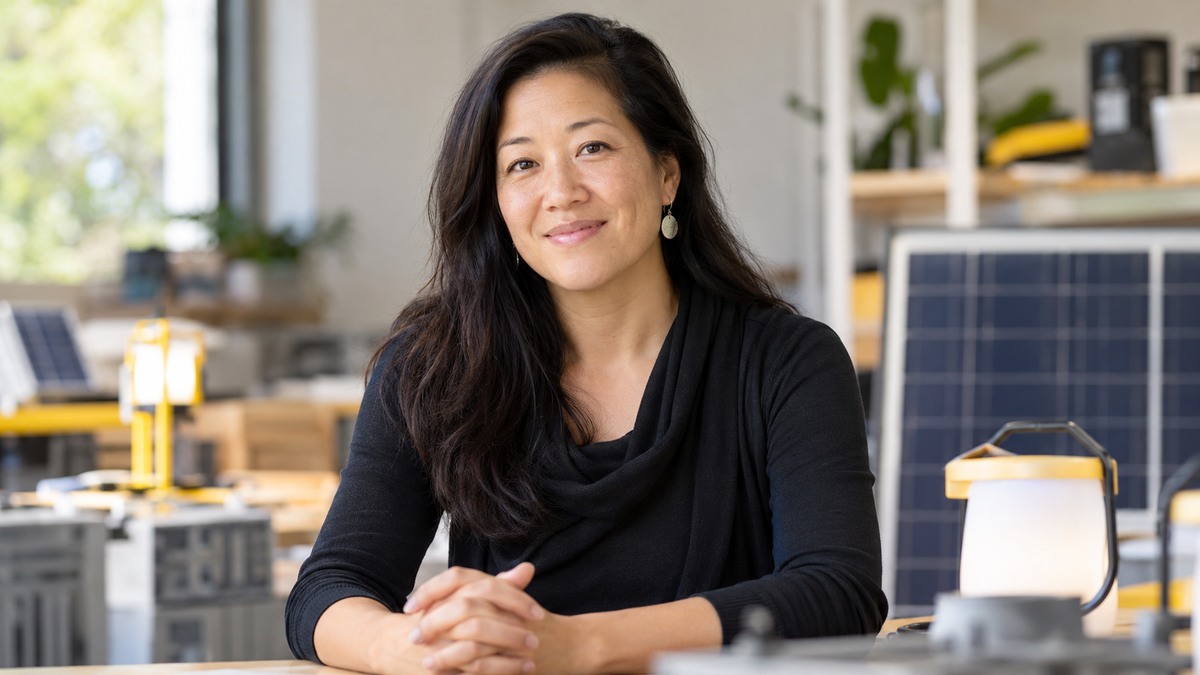 AI-generated editorial portrait of Jane Marie Chen in a setting inspired by the business idea “We had to design for extreme affordability.”