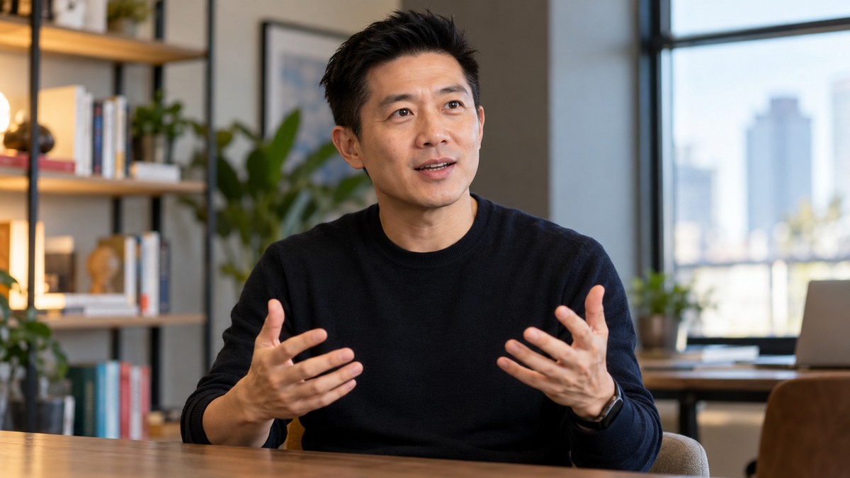AI-generated editorial portrait of Jason Shen in a setting inspired by the business idea “Highlight your ability, not your experience.”