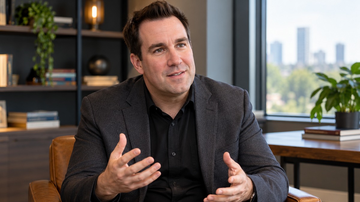 AI-generated editorial portrait of David Burkus in a setting inspired by the business idea “Purpose is found in who is served by the work that we do.”
