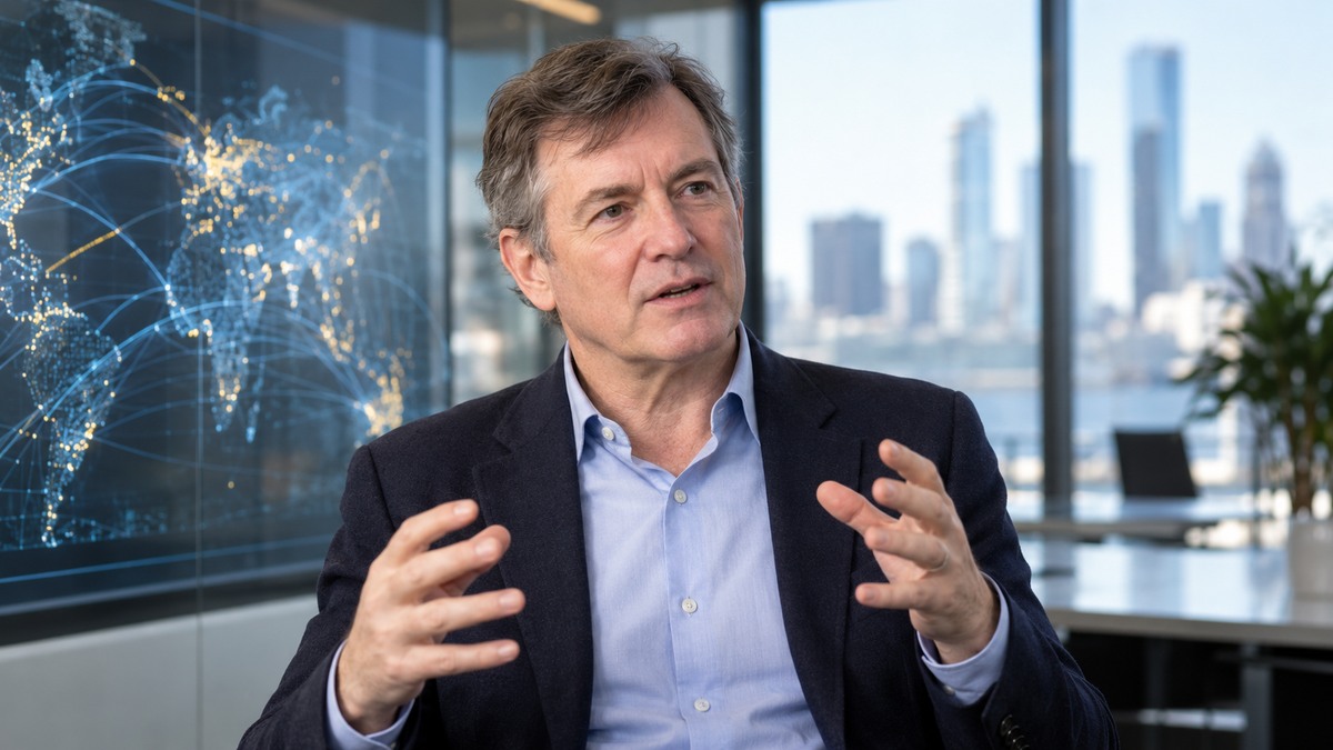 AI-generated editorial portrait of Philip Evans in a setting inspired by the business idea “Data is transforming the boundaries of the firm.”