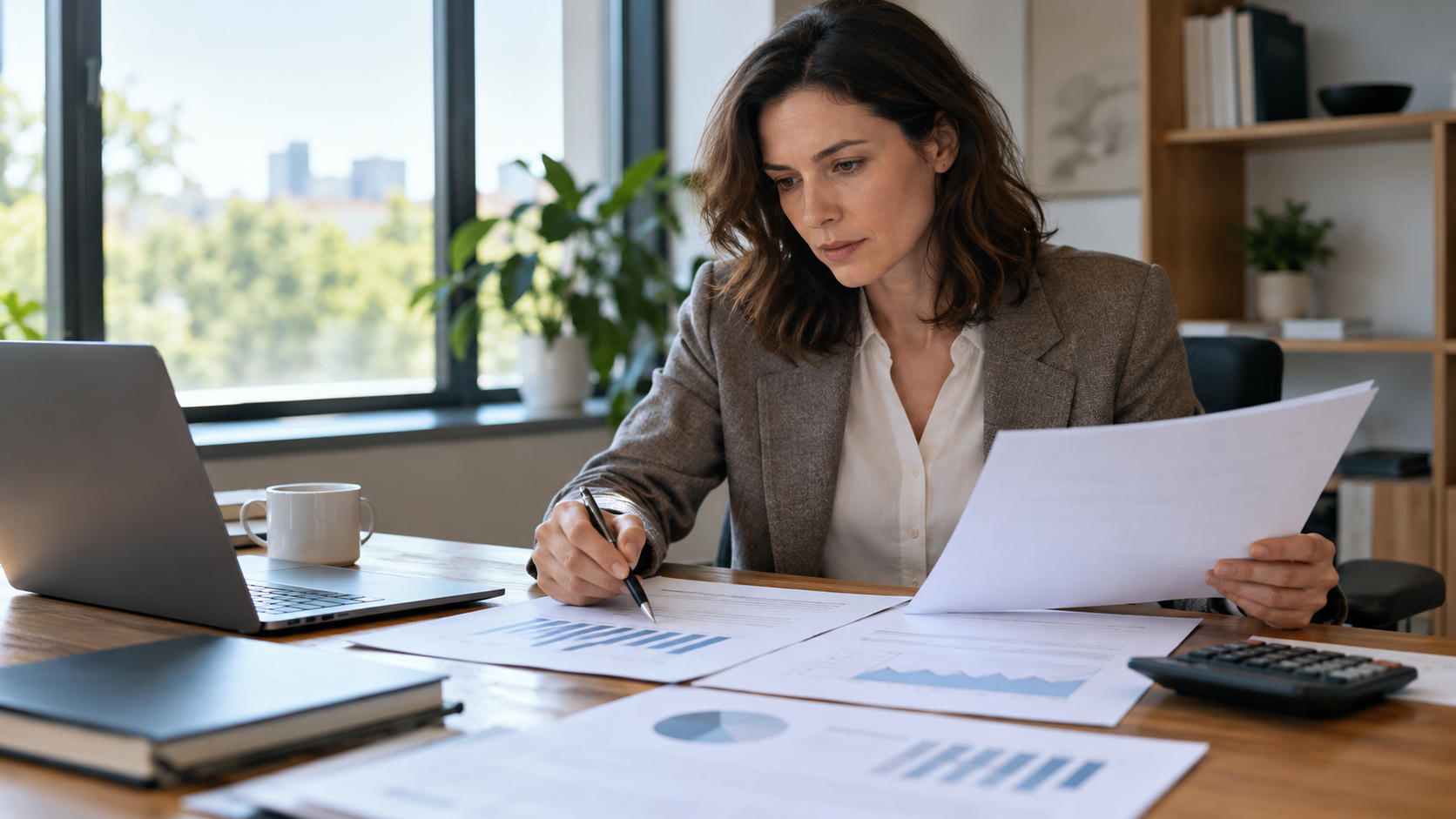 Finance manager comparing operating earnings with interest obligations.