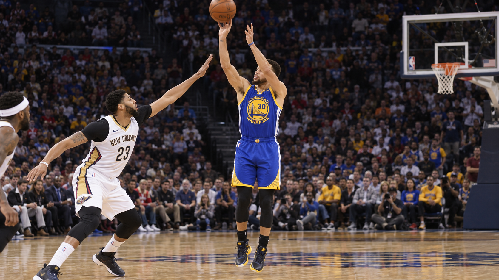 Photorealistic reconstruction of Stephen Curry making his 2,000th career three-pointer in 2017.