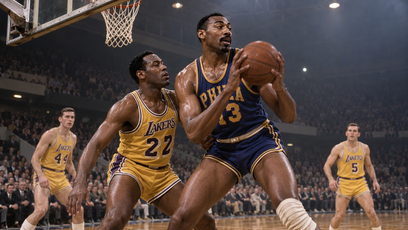 Photorealistic reconstruction of Wilt Chamberlain scoring 78 points against the Lakers in 1961.