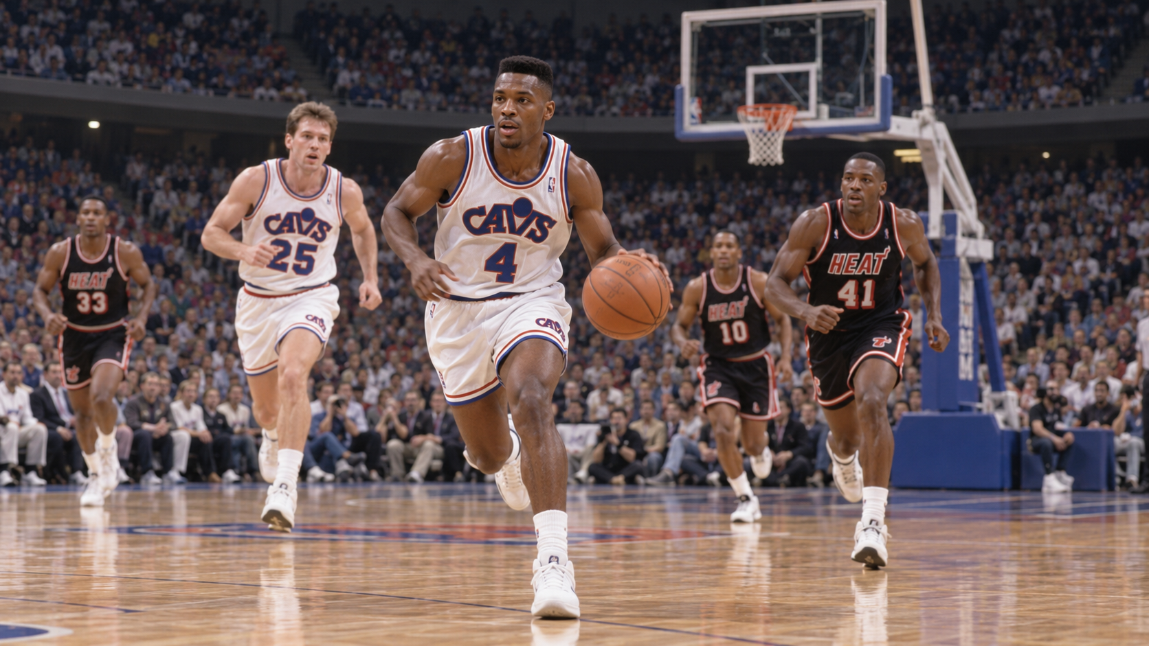 Photorealistic reconstruction of Cleveland's 68-point victory over Miami in 1991.