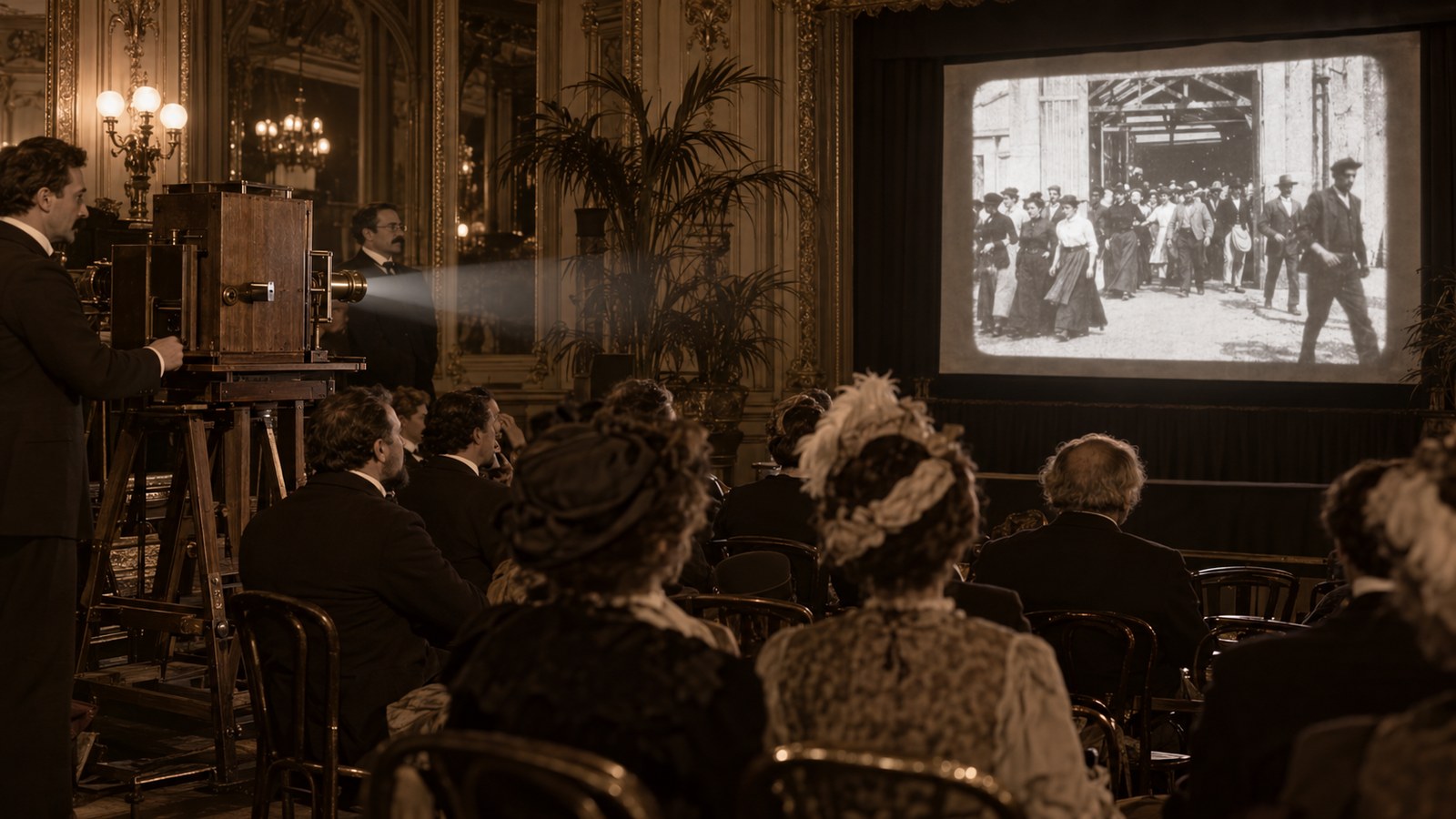 AI reconstruction of the Lumière brothers presented a paid public program of projected motion pictures in Paris on December 28, 1895