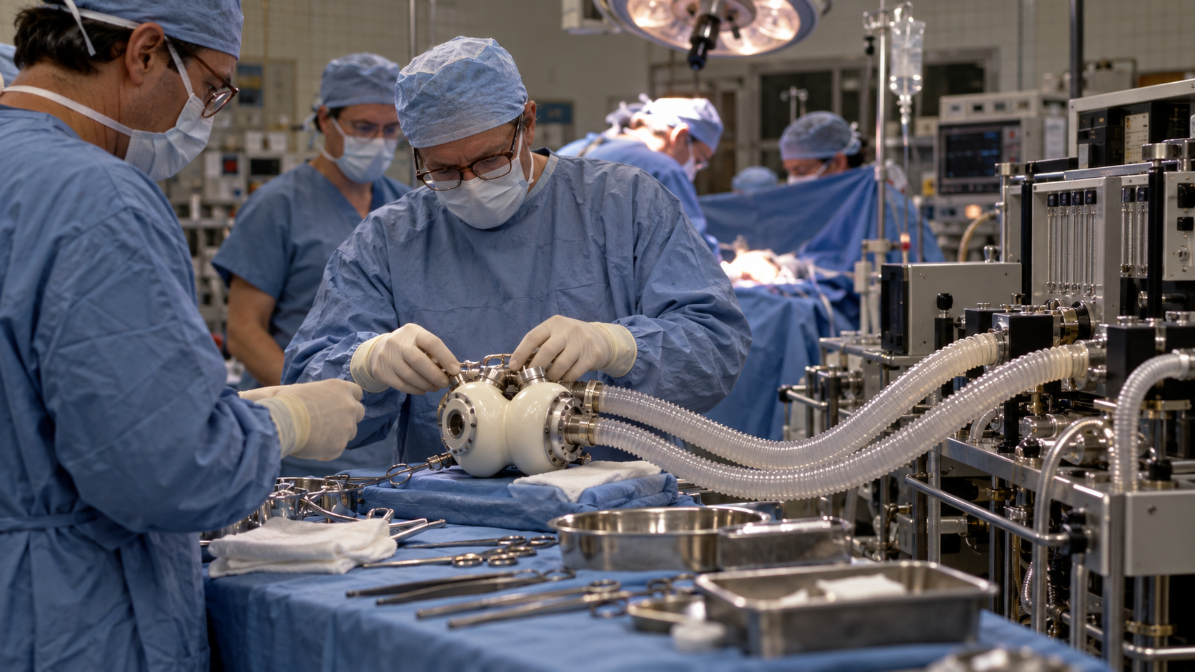 surgeons implanting the Jarvik-7 permanent artificial heart at the University of Utah in 1982