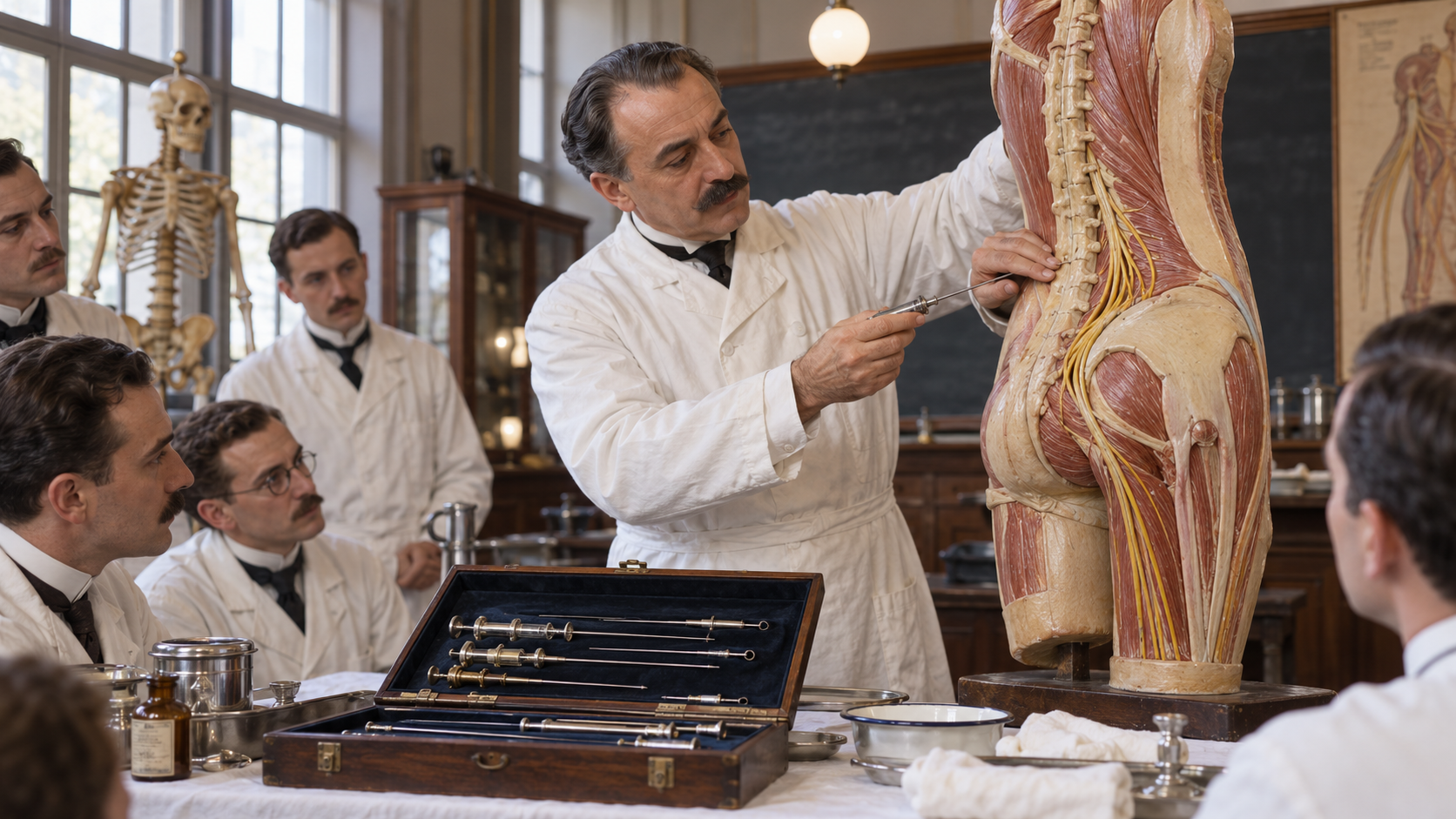 Gaston Labat teaching a regional anesthesia technique in an early twentieth-century clinic