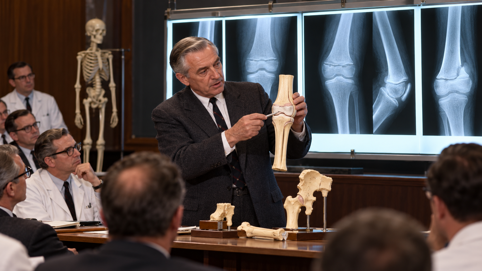 Robert Salter teaching pediatric fracture classification with radiographs in a Canadian hospital