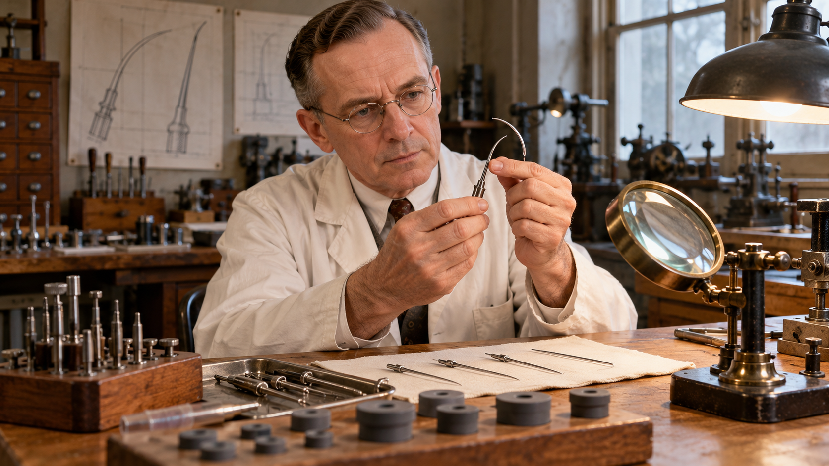 Ralph Huber demonstrating a noncoring needle design in a medical workshop