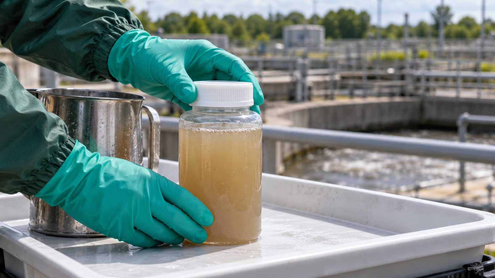 AI-generated reconstruction of wastewater sampling equipment connected with poliovirus surveillance; not an actual Beckton sampling photograph.