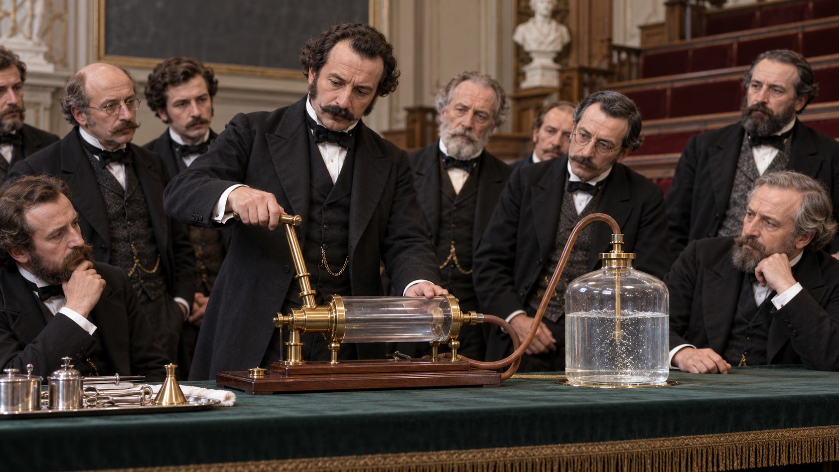 Georges Dieulafoy demonstrating his pneumatic aspirator in Paris in 1869