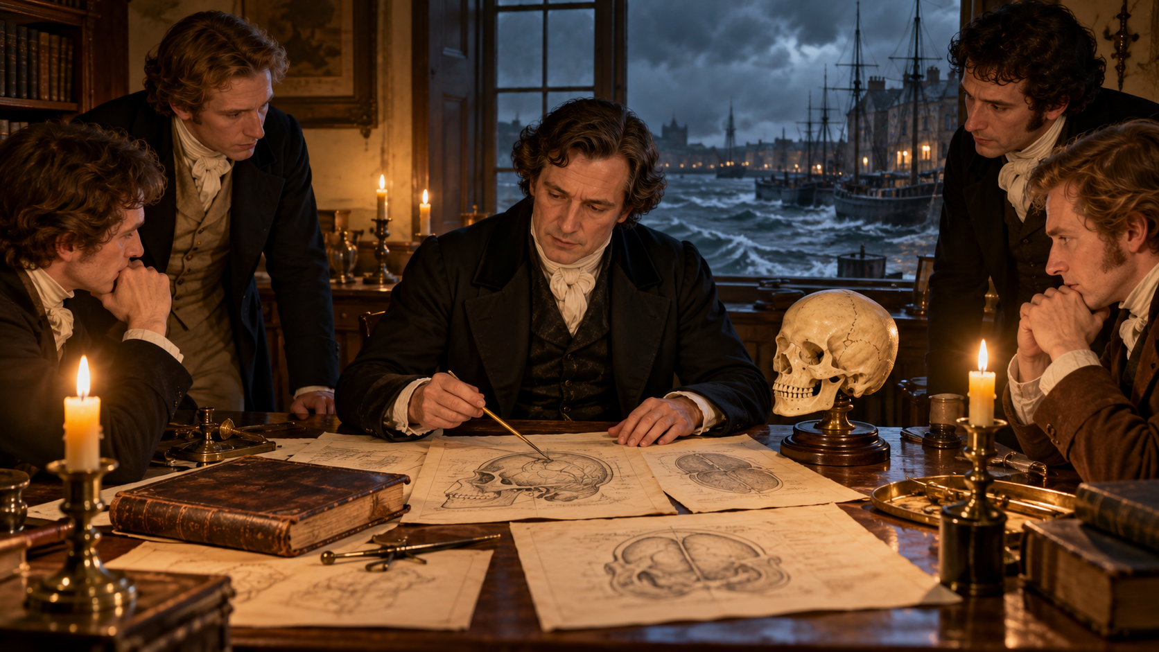 George Kellie examining cranial anatomy after an 1821 storm near Leith