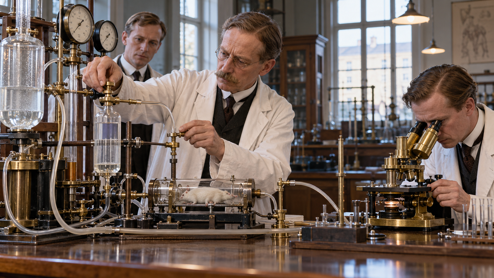 August Krogh conducting capillary physiology research in Copenhagen