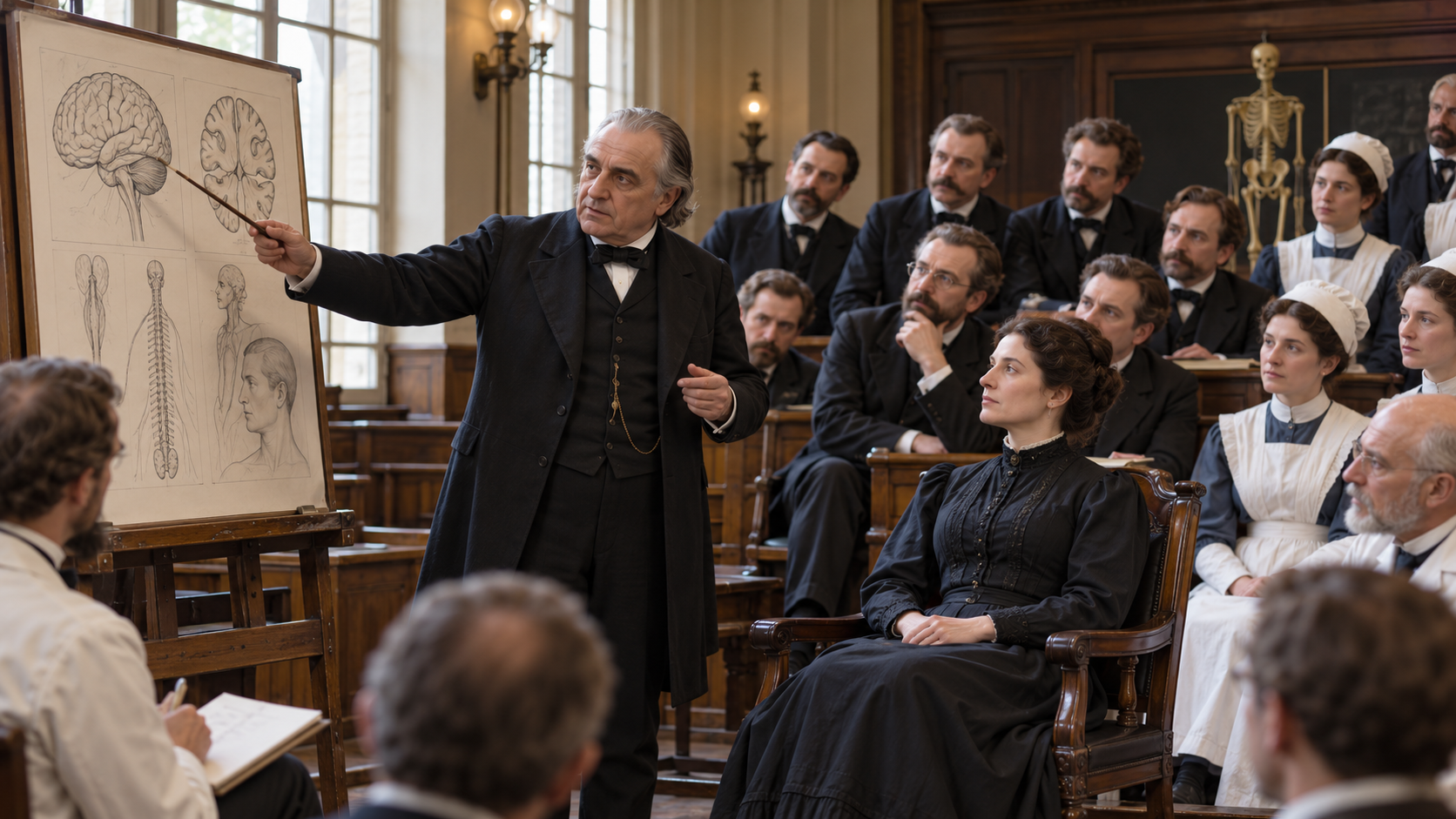 Jean-Martin Charcot teaching neurology at the Salpetriere hospital