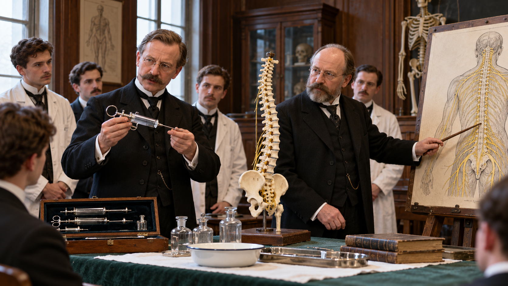August Bier conducting an early spinal anesthesia demonstration