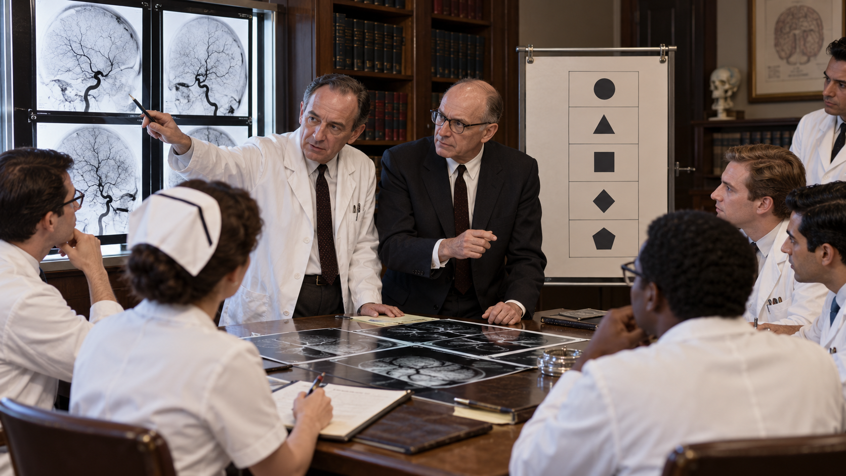 William Hunt assessing a patient with a neurosurgical team