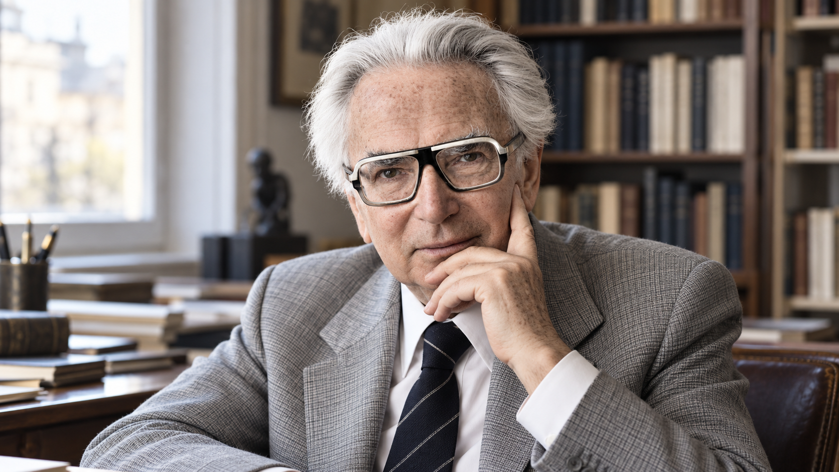 AI-generated realistic portrait of Viktor Frankl in a twentieth-century psychiatric study.