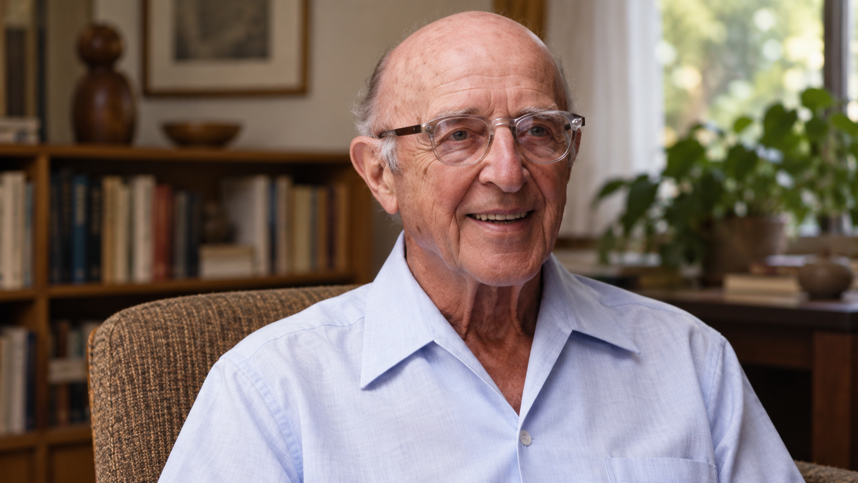 AI-generated realistic portrait of Carl Rogers in a late-twentieth-century counseling study.