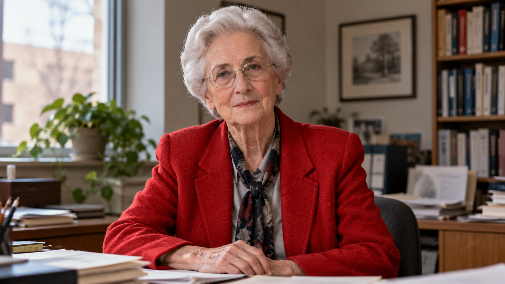 Hildegard Peplau in a nursing faculty office