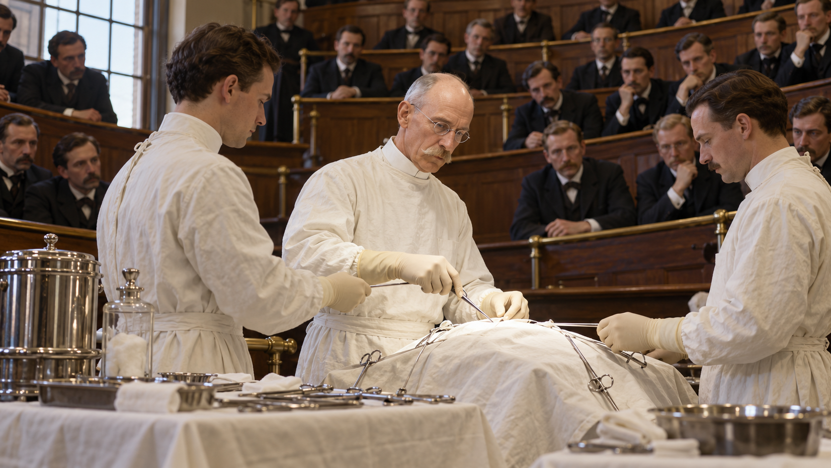 William Halsted teaching meticulous surgery in an early Johns Hopkins operating theater