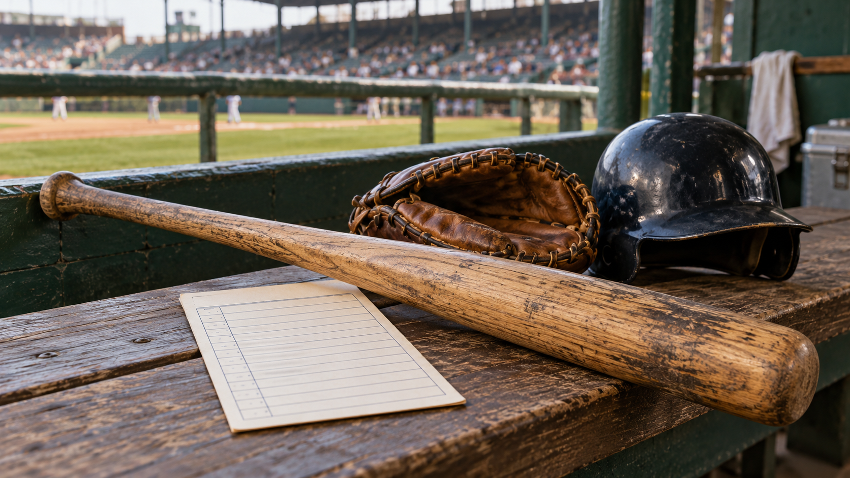 AI reconstruction of 1973 baseball equipment symbolizing the designated hitter rule