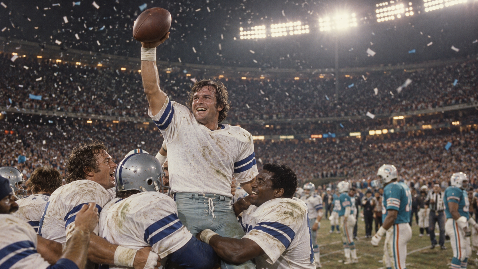 AI reconstruction of Dallas celebrating its first Super Bowl title