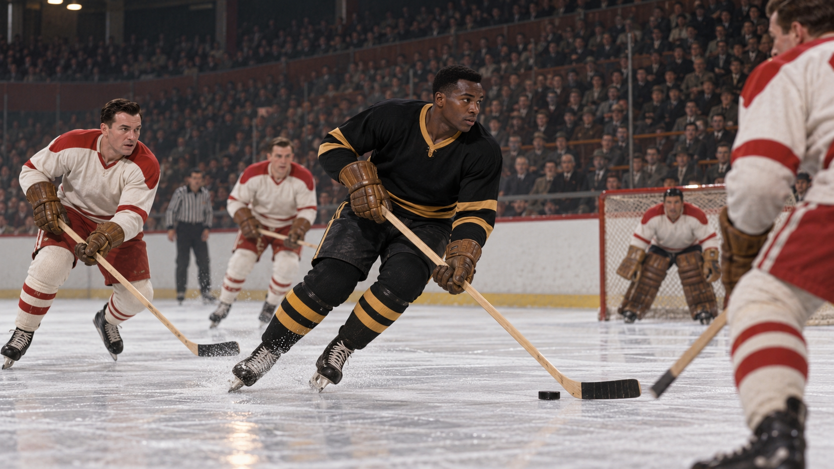 AI reconstruction of Willie O’Ree skating in his 1958 NHL debut