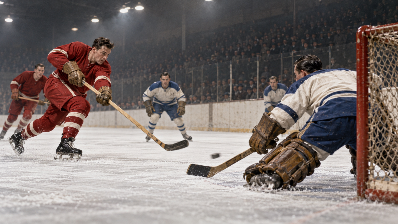 AI reconstruction of Detroit’s record 15–0 hockey victory in 1944