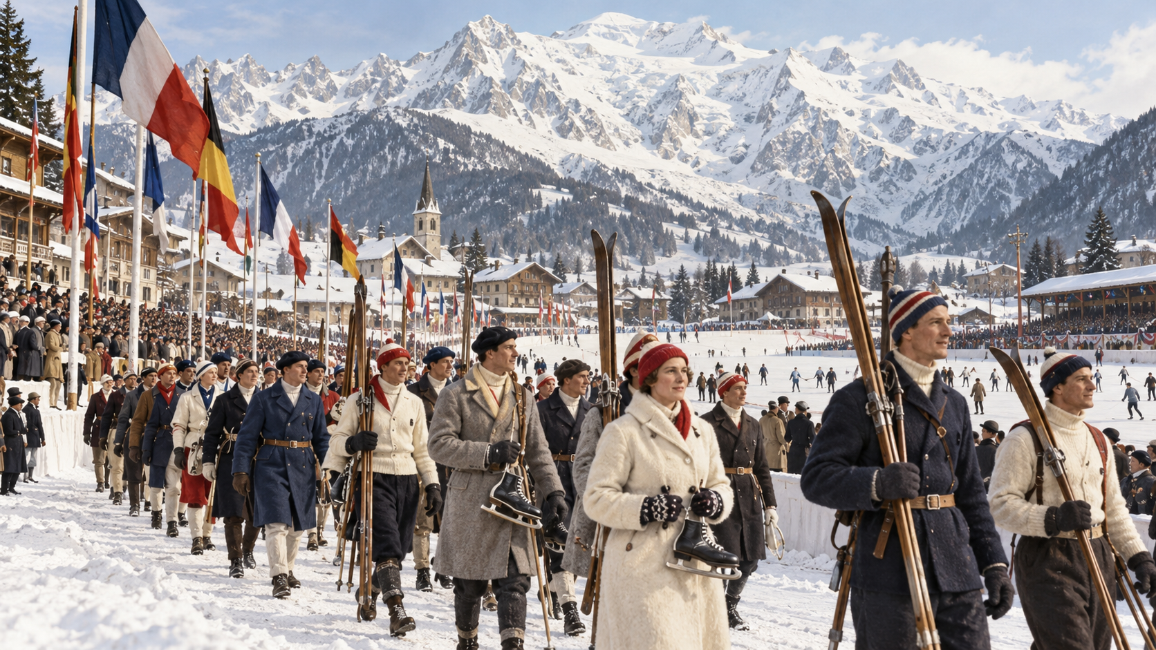 AI reconstruction of athletes entering Chamonix for the 1924 Winter Games