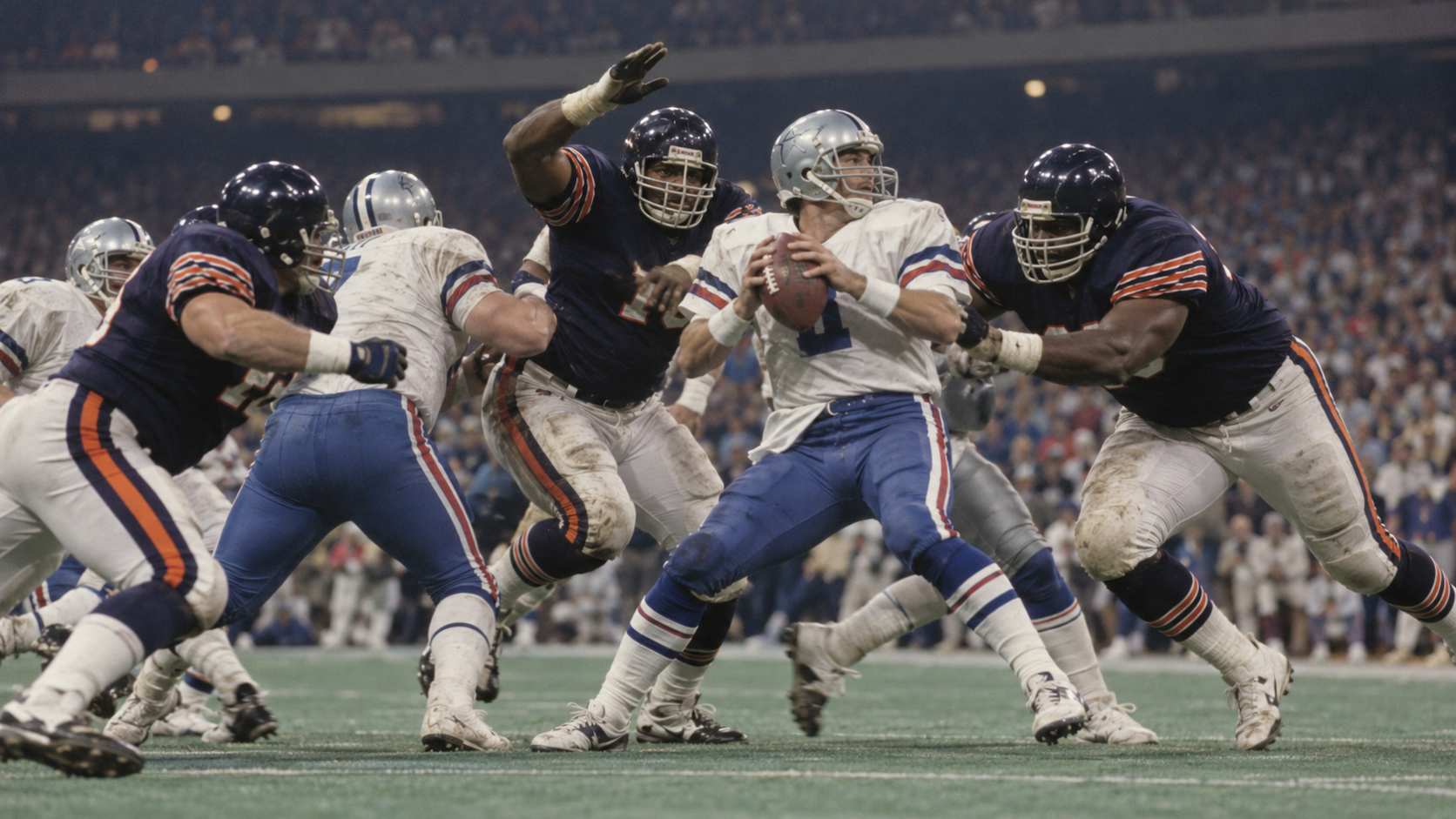 AI reconstruction of Chicago’s defense dominating Super Bowl XX