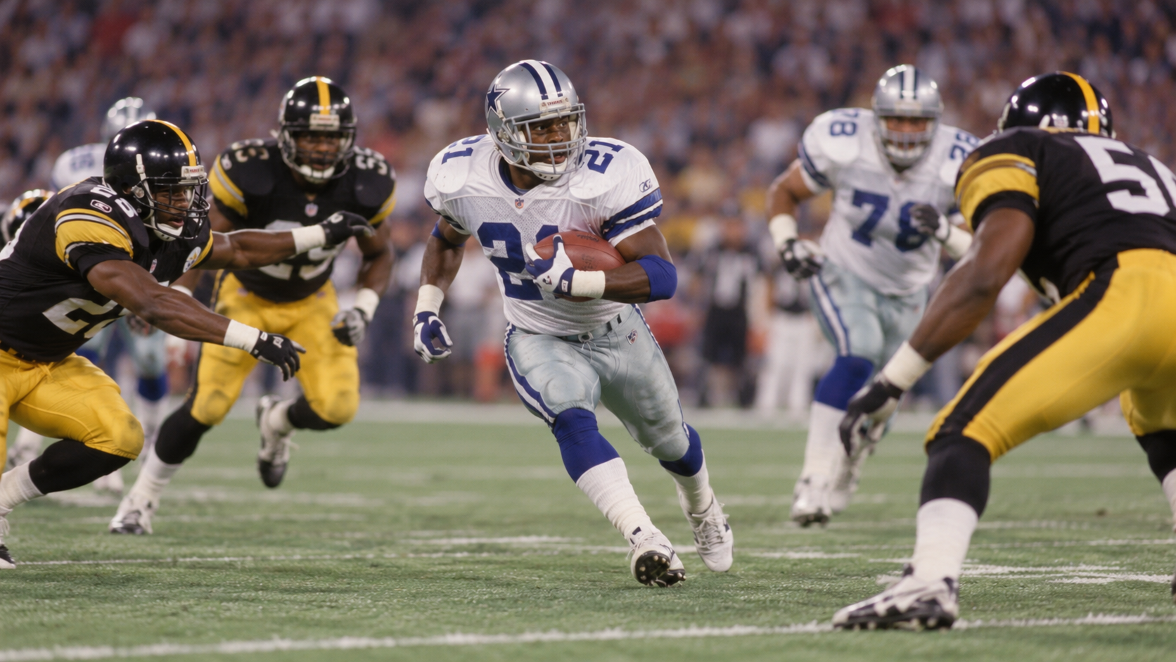 AI reconstruction of a Dallas interception return in Super Bowl XXX