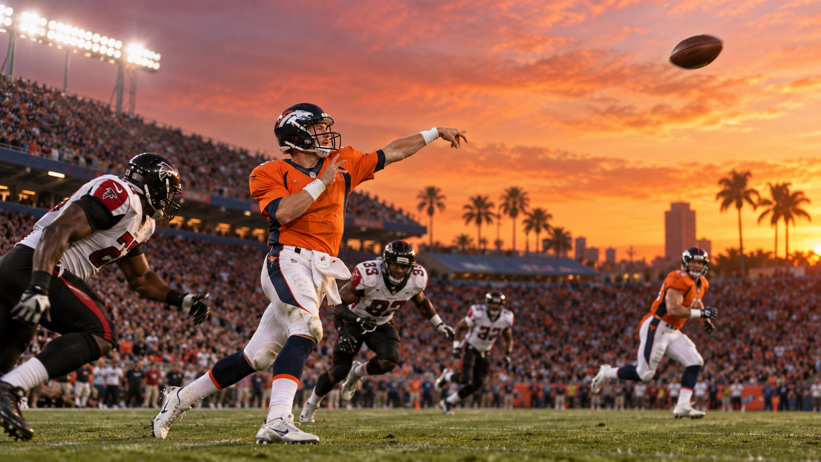 AI reconstruction of Denver quarterback John Elway passing in Super Bowl XXXIII