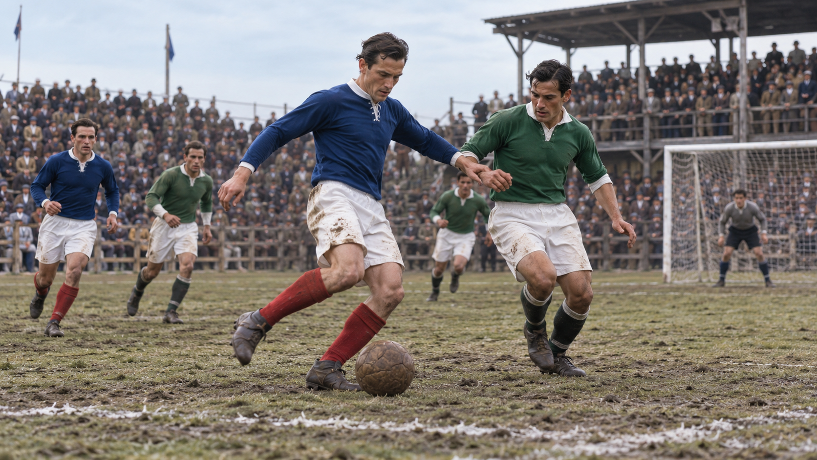 Photorealistic historical reconstruction of the opening match of the first FIFA World Cup in 1930.