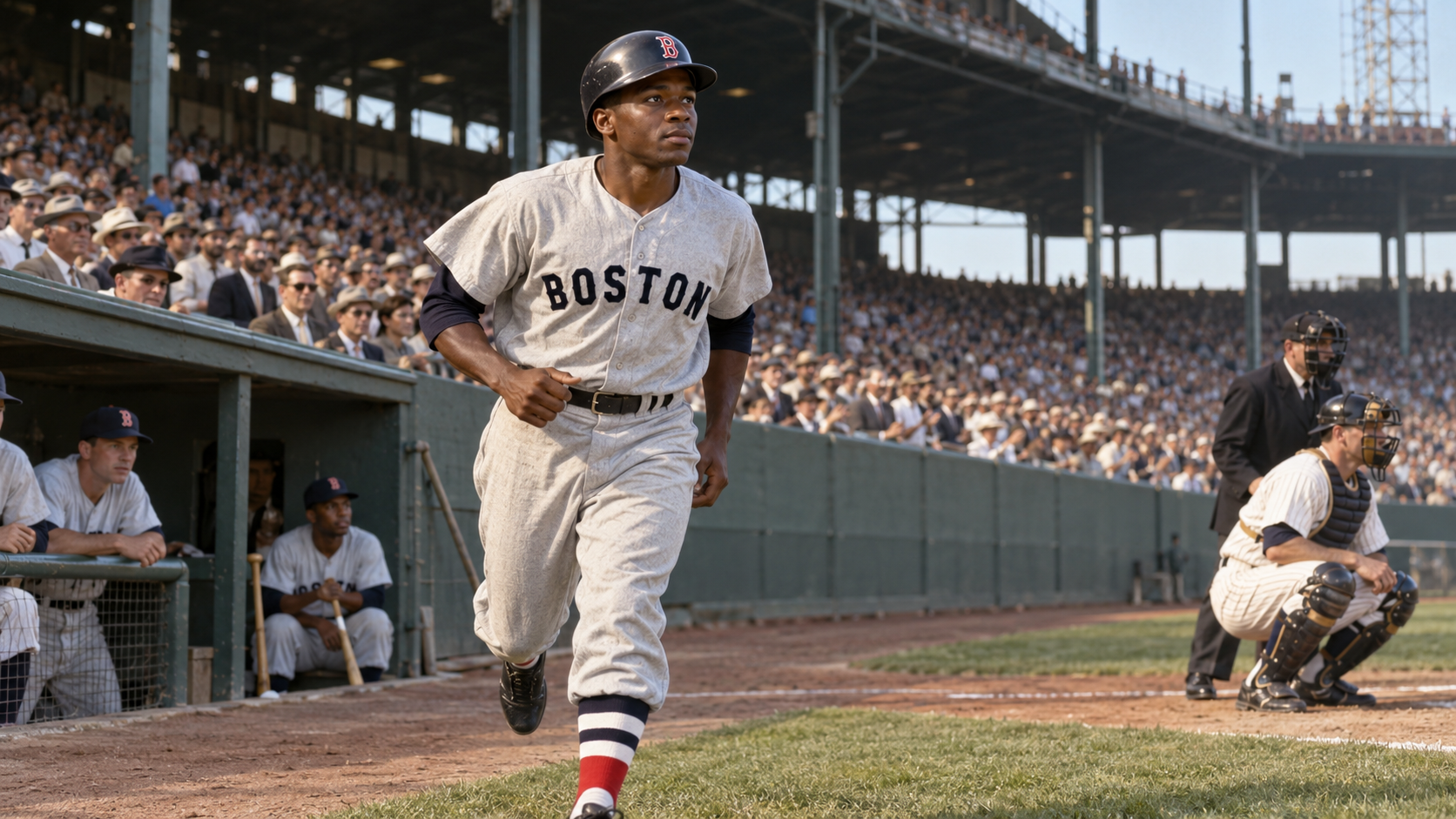 Photorealistic historical reconstruction of Pumpsie Green making his Red Sox debut in 1959.