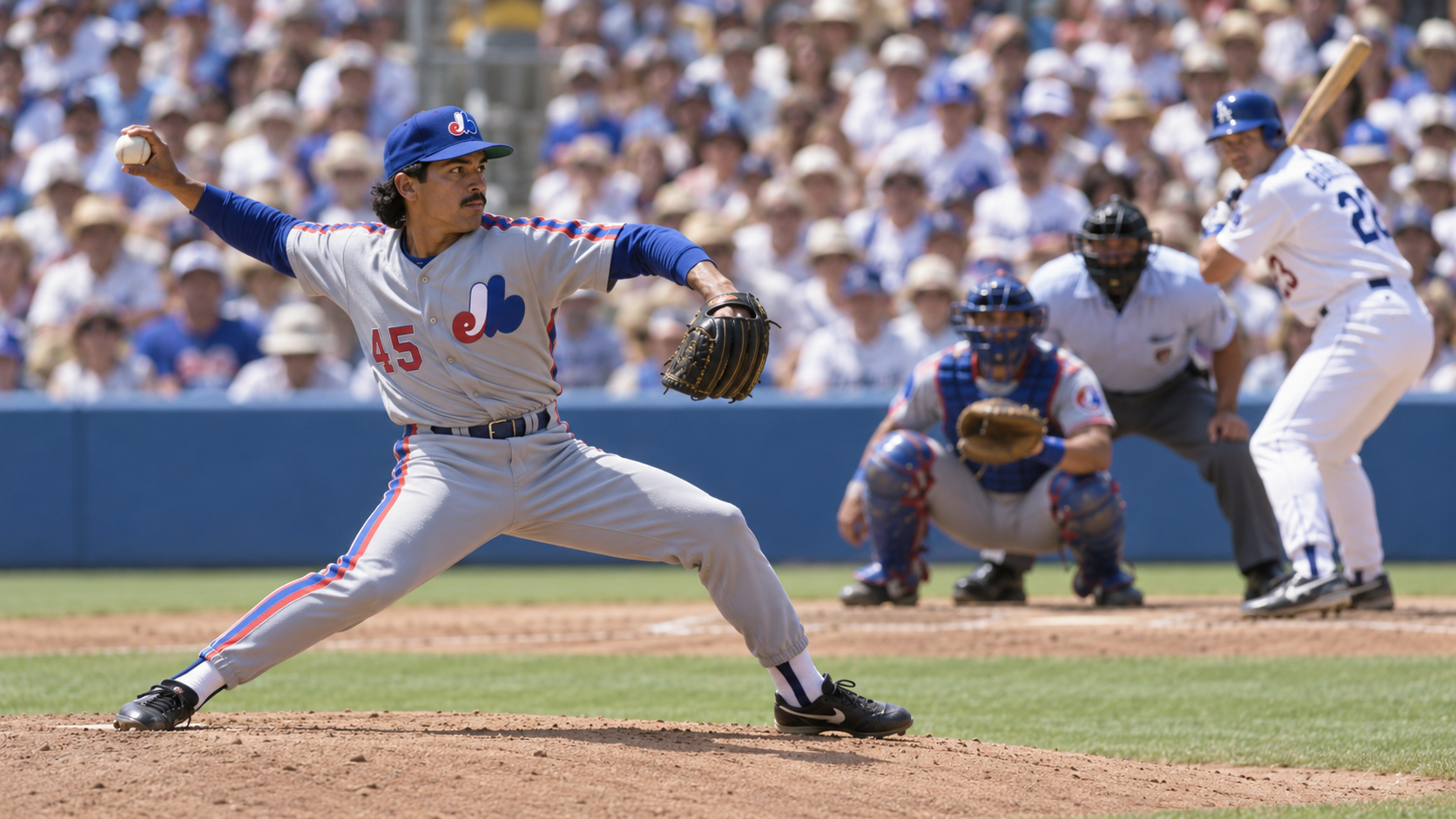 Photorealistic historical reconstruction of Dennis Martínez pitching his 1991 perfect game.
