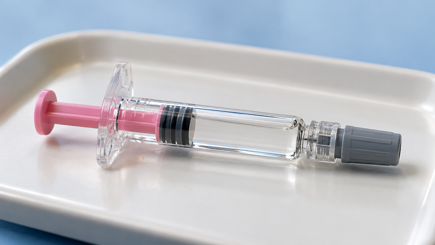 AI reconstruction of a capped prefilled antibody syringe, based on 2025 Enflonsia product references.