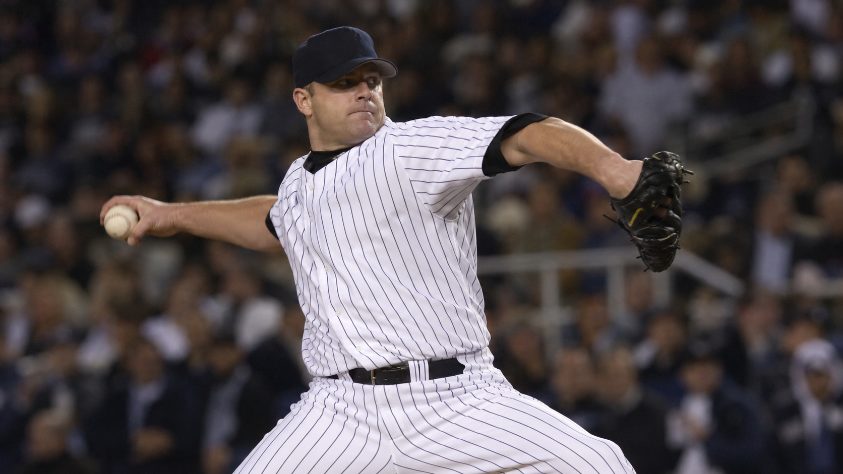 Photorealistic historical reconstruction of Roger Clemens pitching for New York during his 300th major-league victory in 2003.
