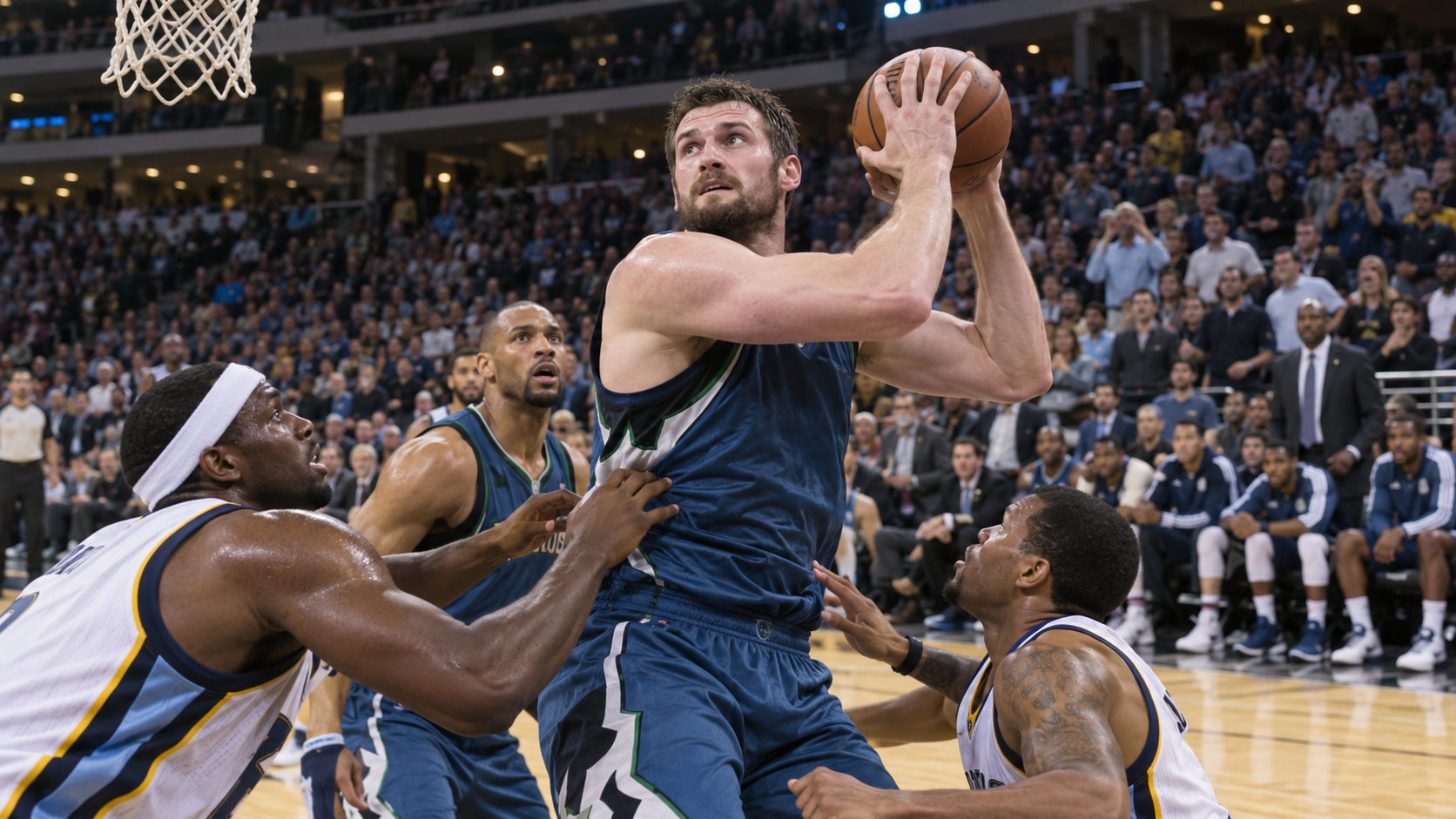 Photorealistic historical reconstruction of Kevin Love setting the post-merger double-double streak record in 2011