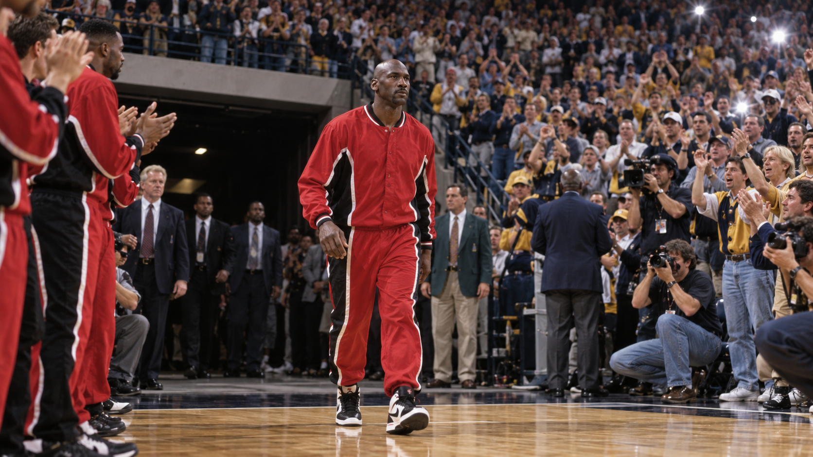 Photorealistic historical reconstruction of Michael Jordan returning to the basketball court in 1995