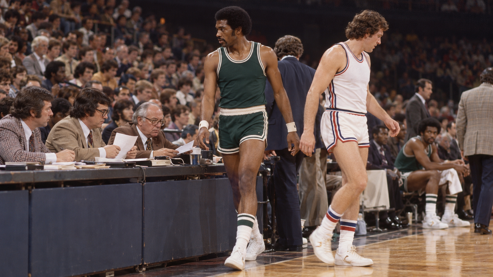 Photorealistic historical reconstruction of traded basketball players switching sides when a suspended 1979 game resumed