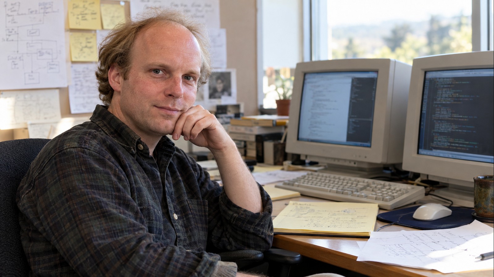 AI-generated realistic editorial portrait of Kent Beck in a technology-focused setting