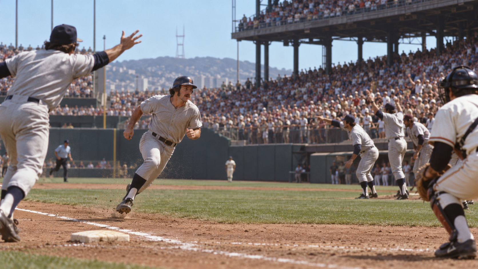 Photorealistic historical reconstruction of Bob Watson sliding home with Major League Baseball’s millionth run in 1975.
