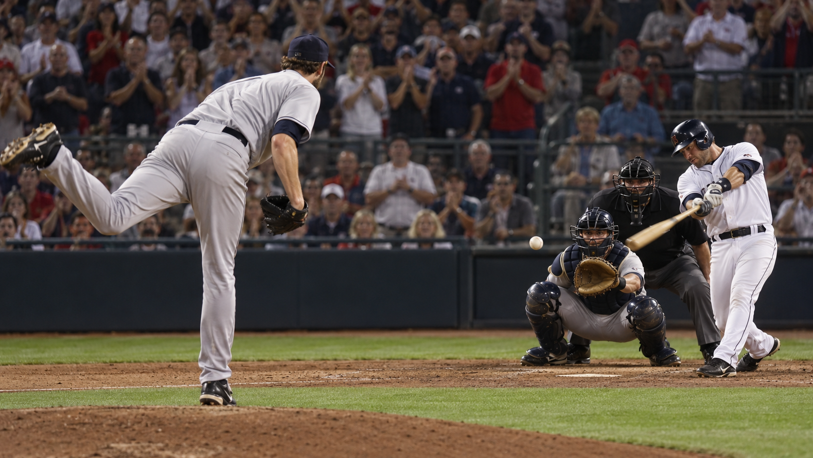 Photorealistic historical reconstruction of Randy Johnson delivering a pitch during his 2004 perfect game in Atlanta.
