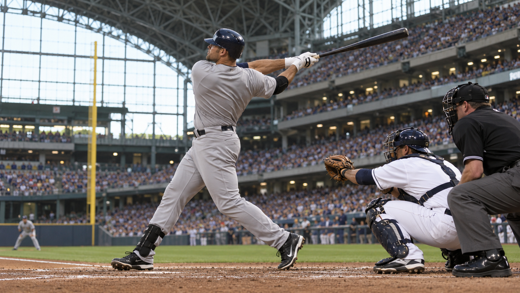 Photorealistic historical reconstruction of Shawn Green hitting one of four home runs in Milwaukee in 2002.