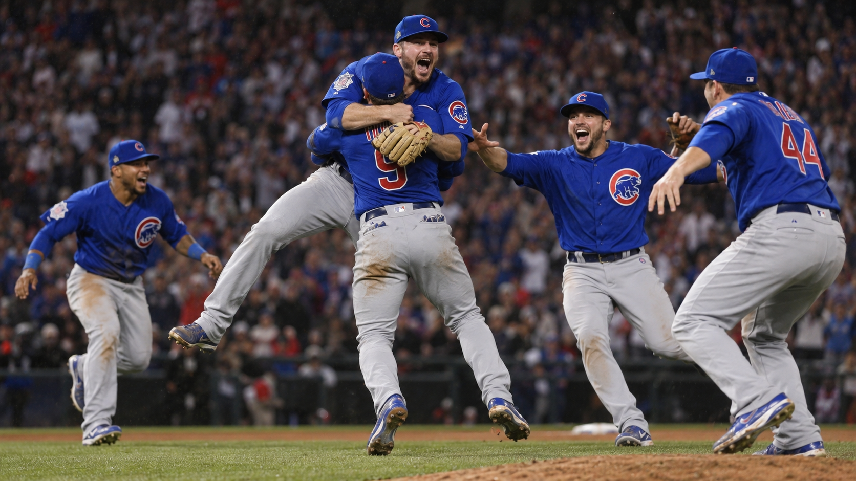 Photorealistic reconstruction of the Chicago Cubs celebrating their 2016 World Series championship.